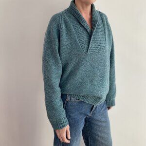 Vintage Hand‑Knit Wool Sweater – Shawl Collar Pullover, “Handmade by Judy"